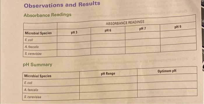 Solved Observations And Results Absorbance Readings Ph Chegg