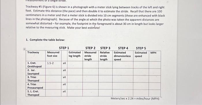 Ssingle Stride Trackway 5 Figure 6 Is Shown In A Chegg