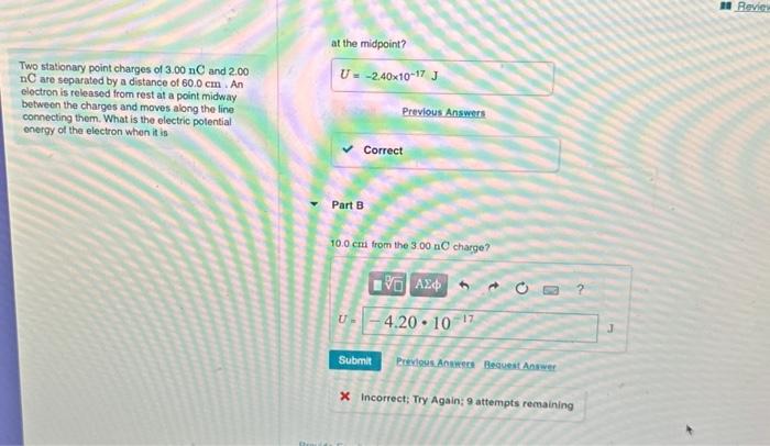 Solved Two Stationary Point Charges Of 3 00nC And 2 00 NC Chegg