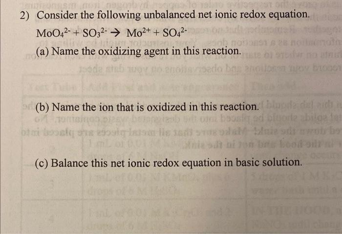 Solved Consider The Following Unbalanced Net Ionic Redox Chegg