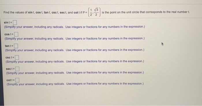 Solved Find The Values Of Sint Cost Tant Csct Sect And Chegg