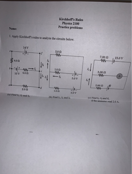 Solved Kirchhoff S Rules Physics Practice Problems Chegg