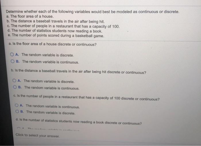 Solved Determine Whether Each Of The Following Variables Chegg