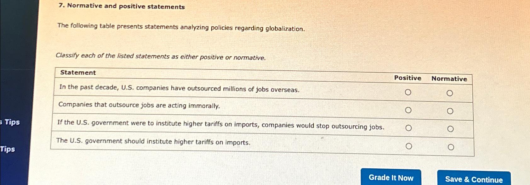 Solved Normative And Positive StatementsThe Following Table Chegg