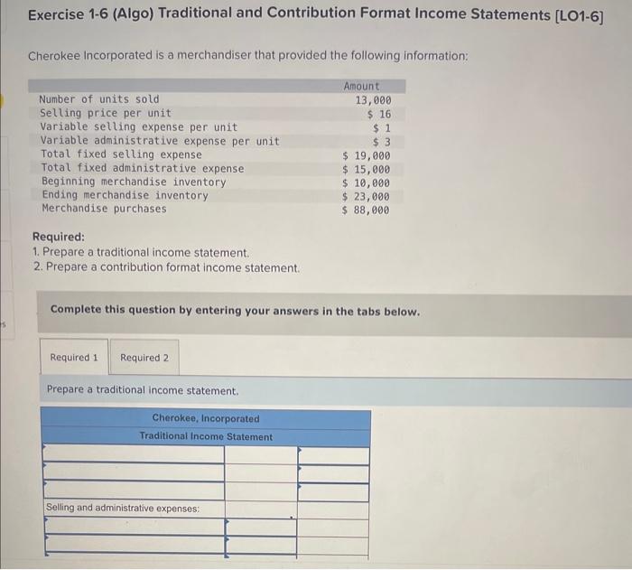 Solved Exercise Algo Traditional And Contribution Chegg