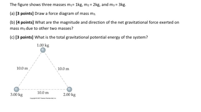 Solved The Figure Shows Three Masses Mi Kg M Kg And Chegg