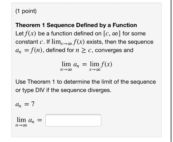 Solved 1 Point Theorem 1 Sequence Defined By A Function Chegg