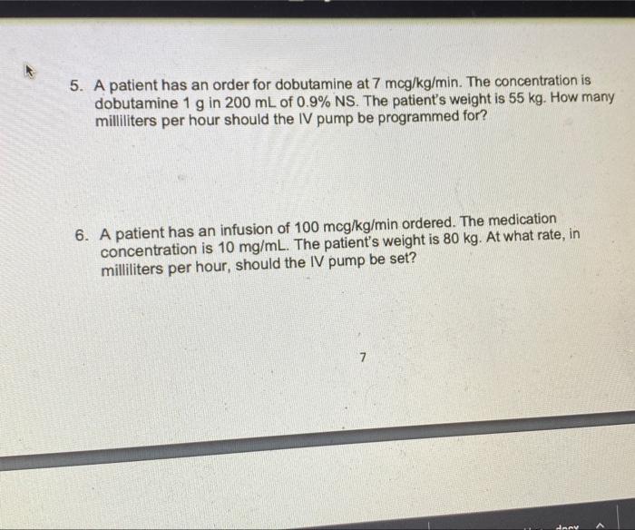 Solved A Patient Has An Order For Dobutamine At Chegg