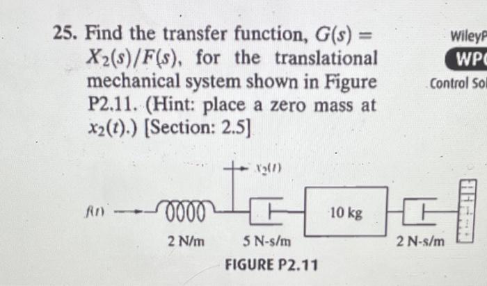 Solved 25 Find The Transfer Function G S X2 S F S Chegg