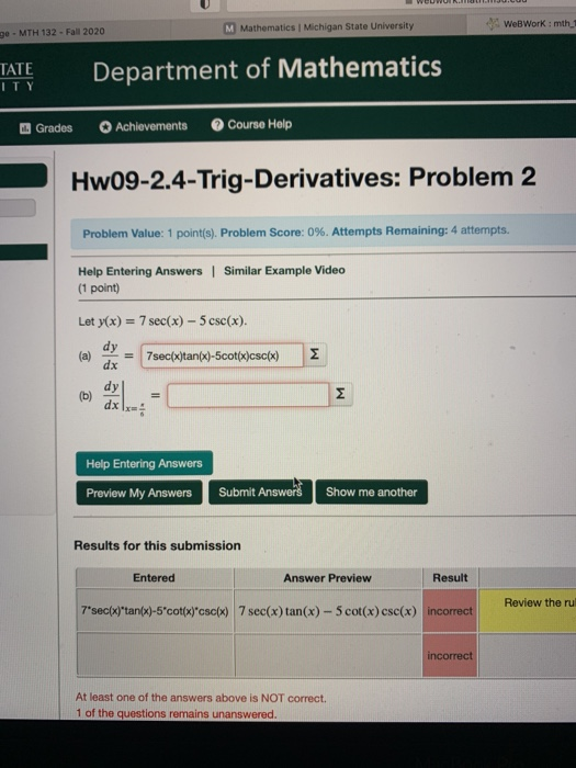 Solved Ge MTH 132 Fall 2020 M Mathematics Michigan State Chegg