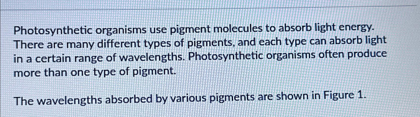 Solved Photosynthetic Organisms Use Pigment Molecules To Chegg