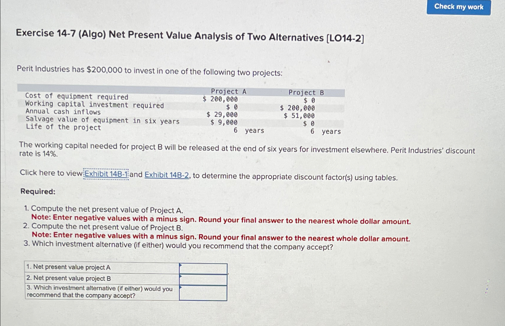 Solved Exercise Algo Net Present Value Analysis Of Chegg