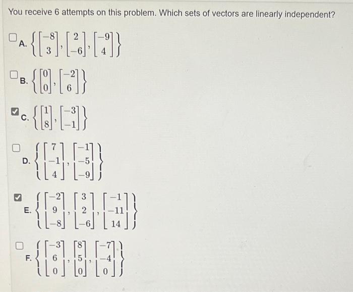 Solved You Receive Attempts On This Problem Which Sets Of Chegg