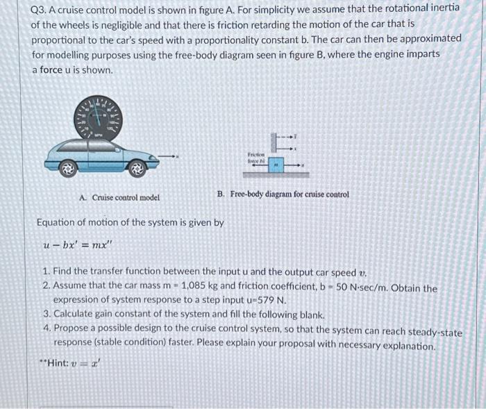 Solved Q3 A Cruise Control Model Is Shown In Figure A For Chegg