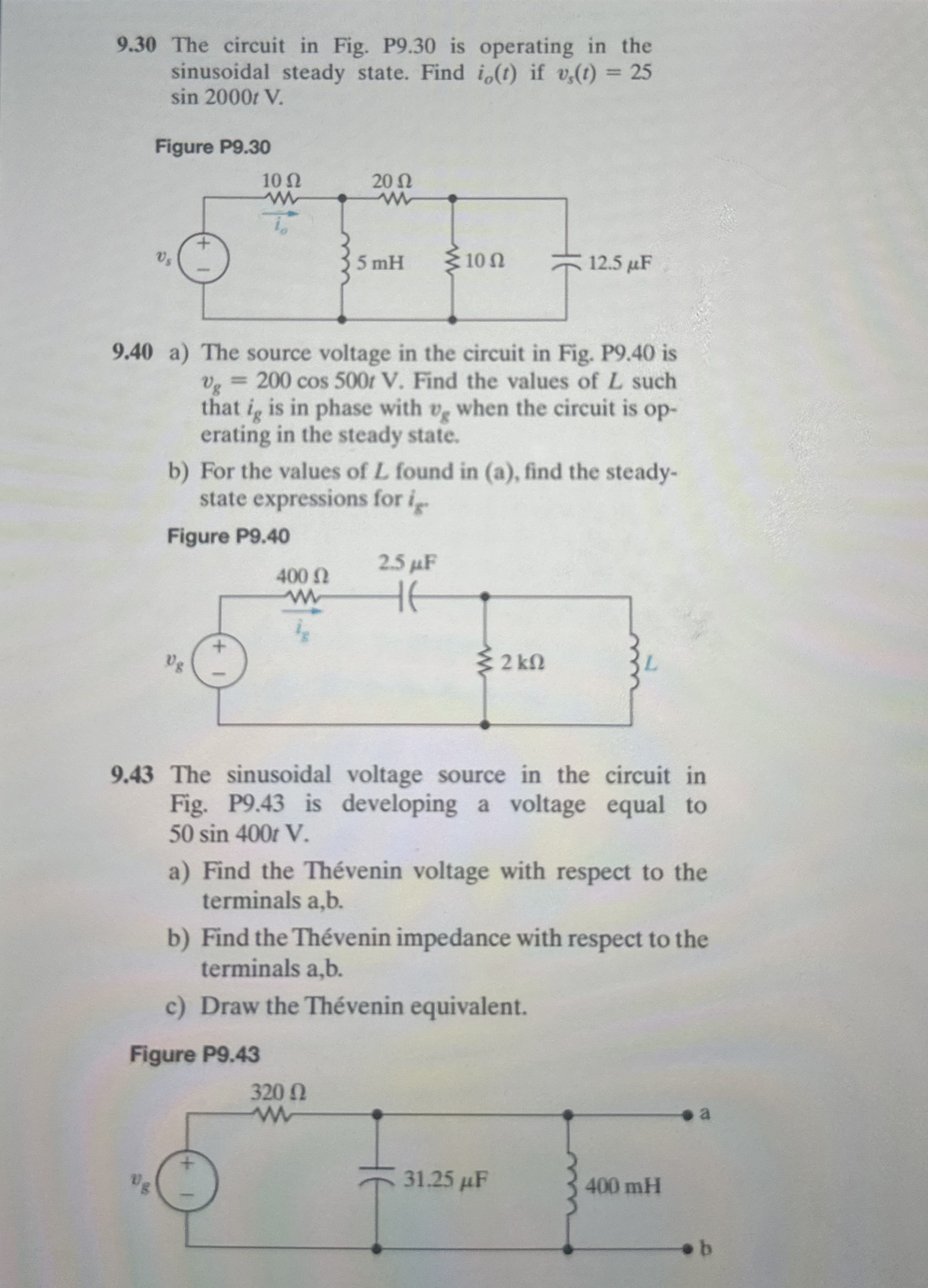 Solved 9 30 The Circuit In Fig P9 30 Is Operating In The Chegg