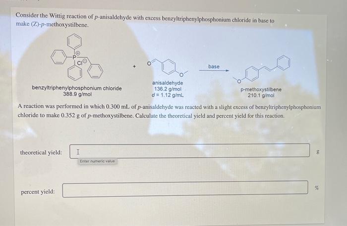 Solved Consider The Wittig Reaction Of P Anisaldehyde With Chegg