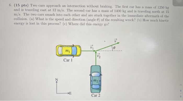 Solved 6 15 Pts Two Cars Approach An Intersection Without Chegg