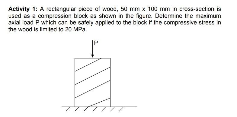 Solved Activity 1 A Rectangular Piece Of Wood 50 Mm X 100 Chegg