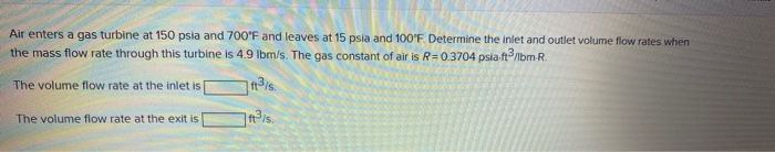 Solved Air Enters A Gas Turbine At 150 Psia And 700F And Chegg