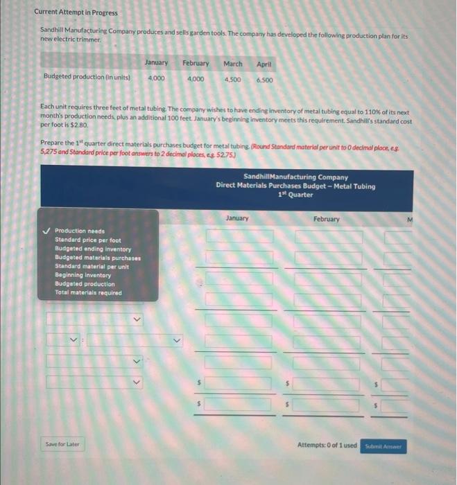 Solved Current Attempt In Progress Sandhill Manufacturing Chegg