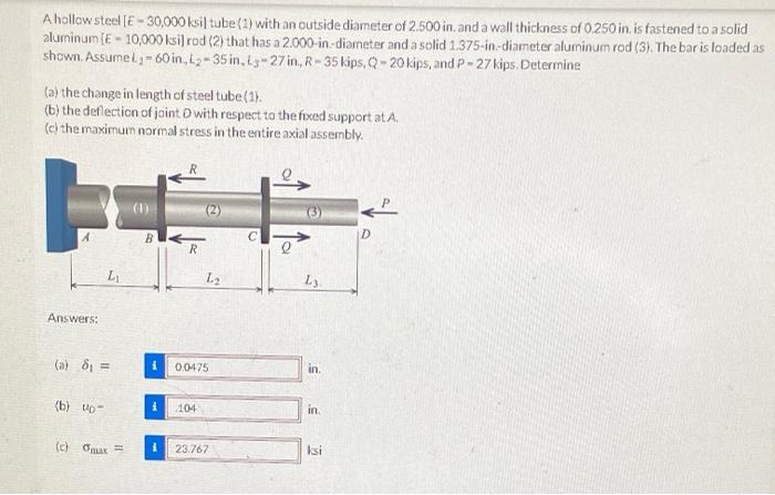Solved A Hollow Steel E 30 000 Ksi Tube 1 With An Chegg