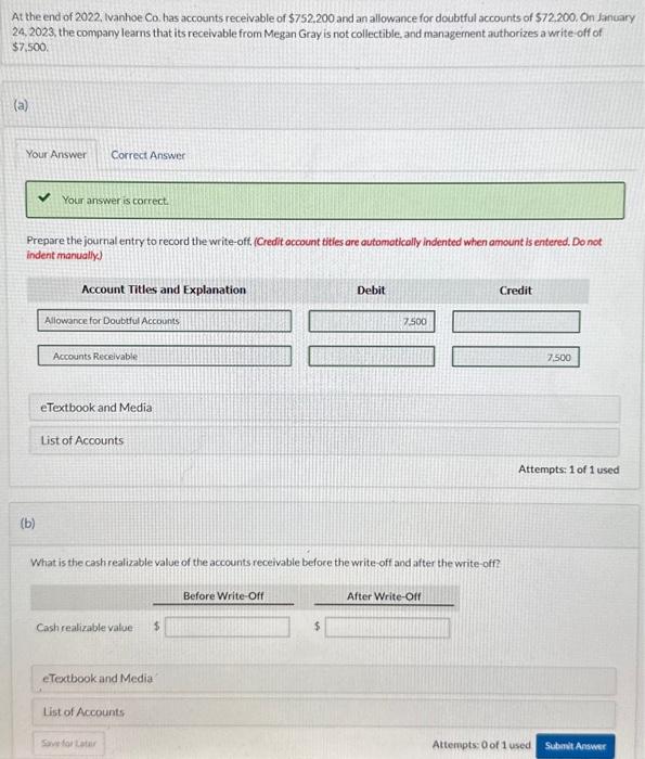 Solved At The End Of 2022 Ivanhoe Co Has Accounts Chegg