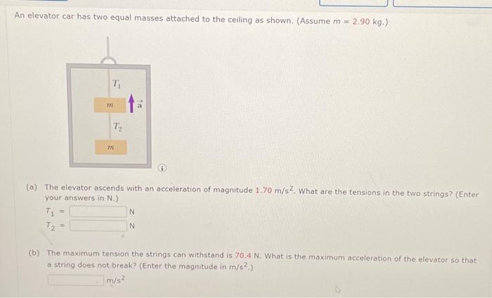 Solved An Elevator Car Has Two Equal Masses Attached To The Chegg