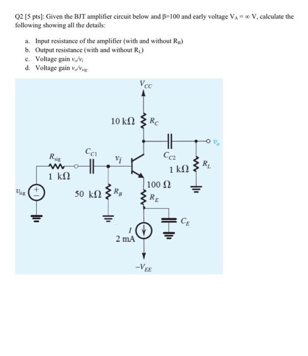 Solved Q Pts Given The Bjt Amplifier Circuit Below And Chegg