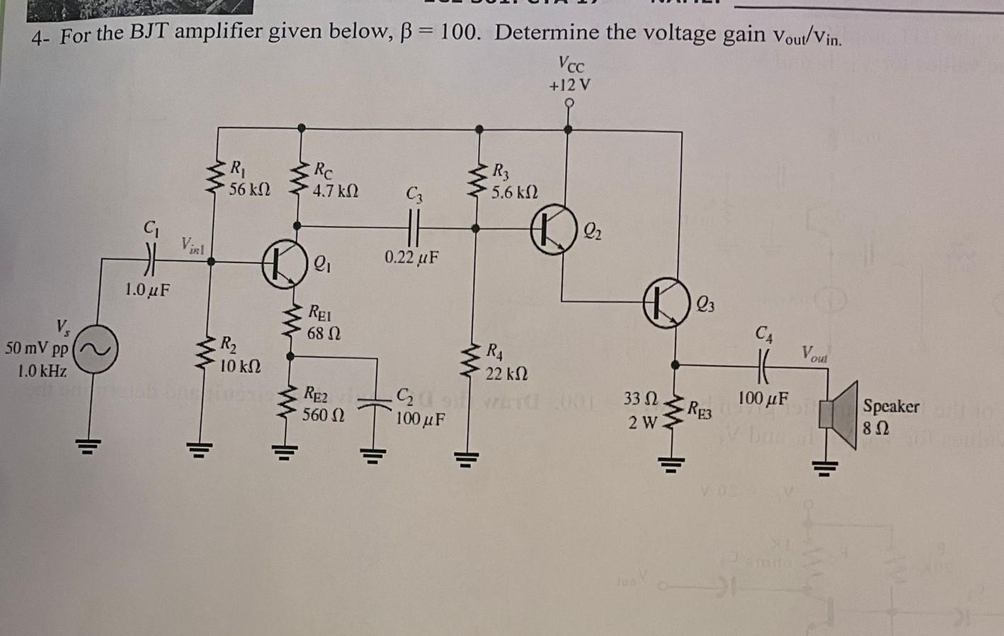 Solved For The Bjt Amplifier Given Below Chegg