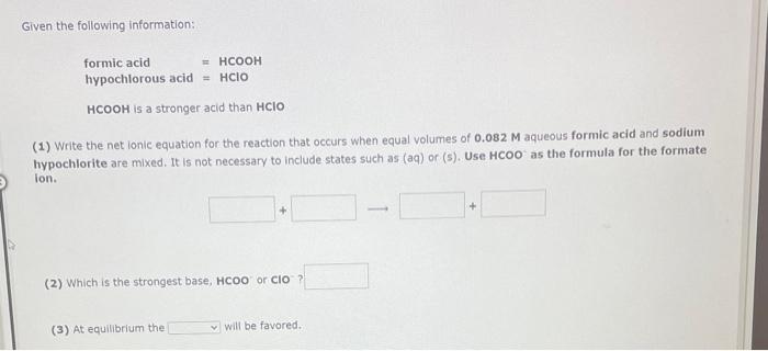 Solved Given The Following Information Benzoic Acid Chegg