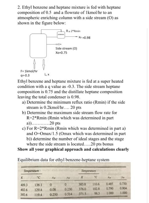 Solved 2 Ethyl Benzene And Heptane Mixture Is Fed With Chegg