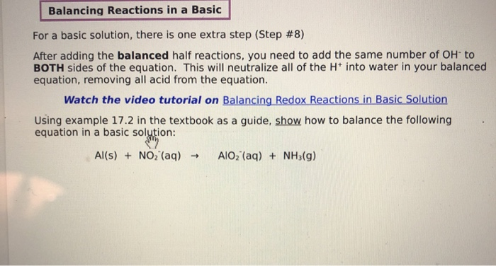 Solved Balancing Reactions In A Basic For A Basic Solution Chegg