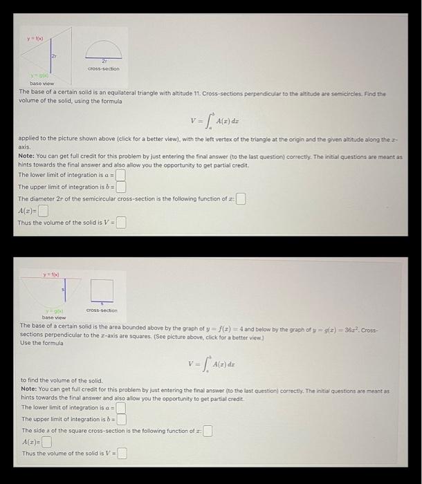 Solved The Base Of A Certain Solid Is An Equilateral Chegg