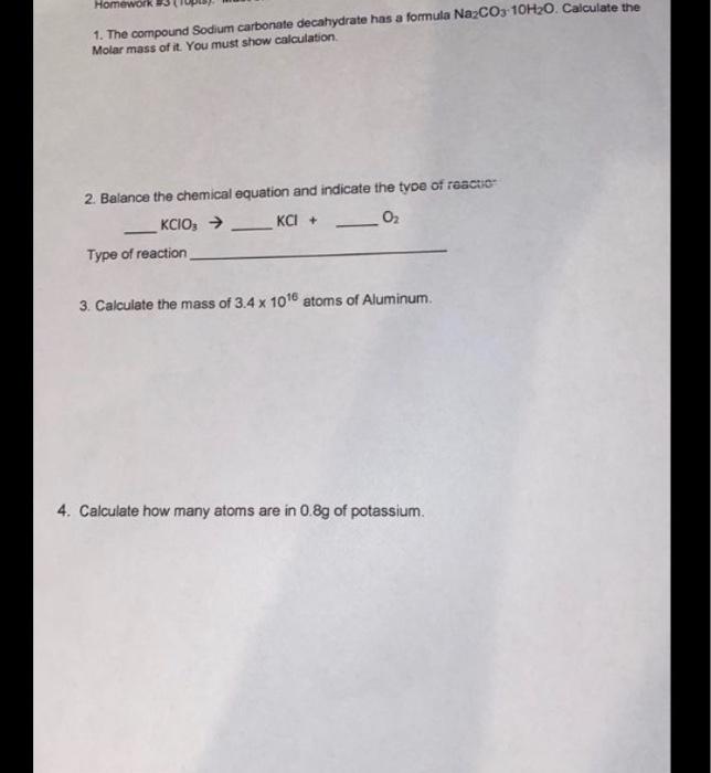 Solved Homework The Compound Sodium Carbonate Decahydrate Chegg