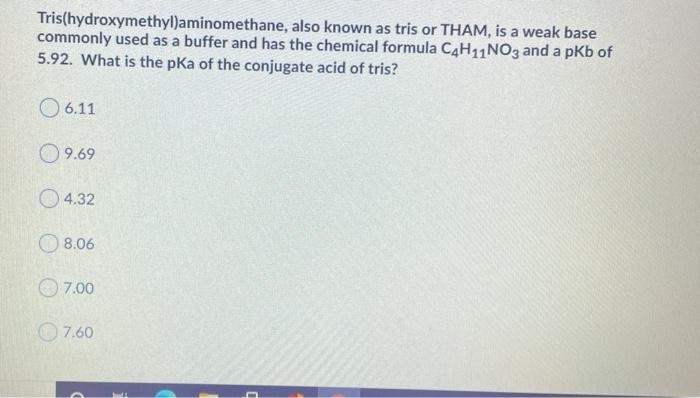 Solved Tris Hydroxymethyl Aminomethane Also Known As Tris Chegg