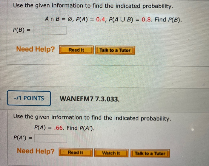 Solved Use The Given Information To Find The Indicated Chegg