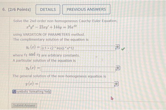 Solved Solve The Nd Order Non Homogeneous Cauchy Euler Chegg