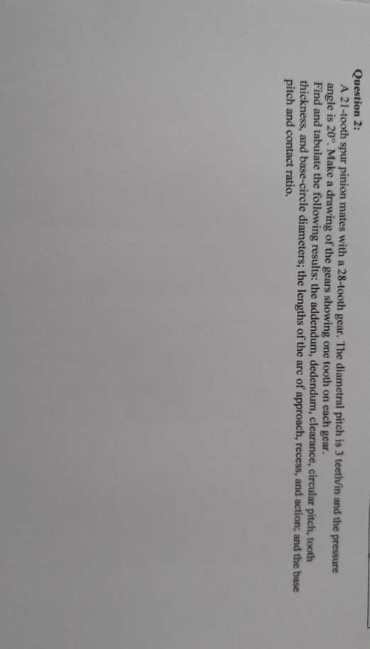 Solved Question 2 A 21 Tooth Spur Pinion Mates With A Chegg