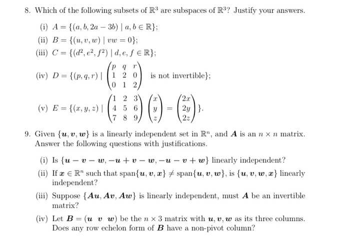 Solved Which Of The Following Subsets Of R Are Subspaces Chegg