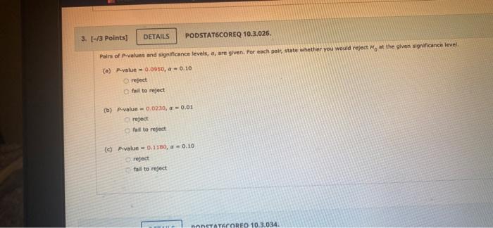 Solved Details Podstat Coreq Pairs Of P Values And Chegg