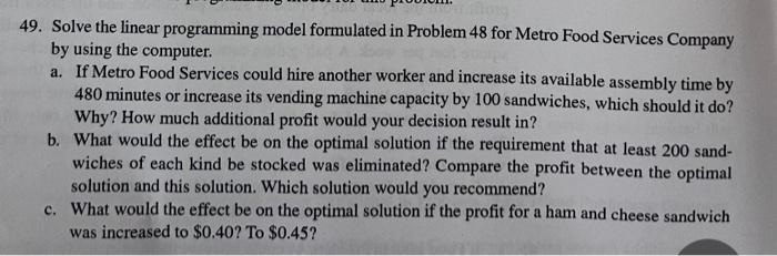 49 Solve The Linear Programming Model Formulated In Chegg