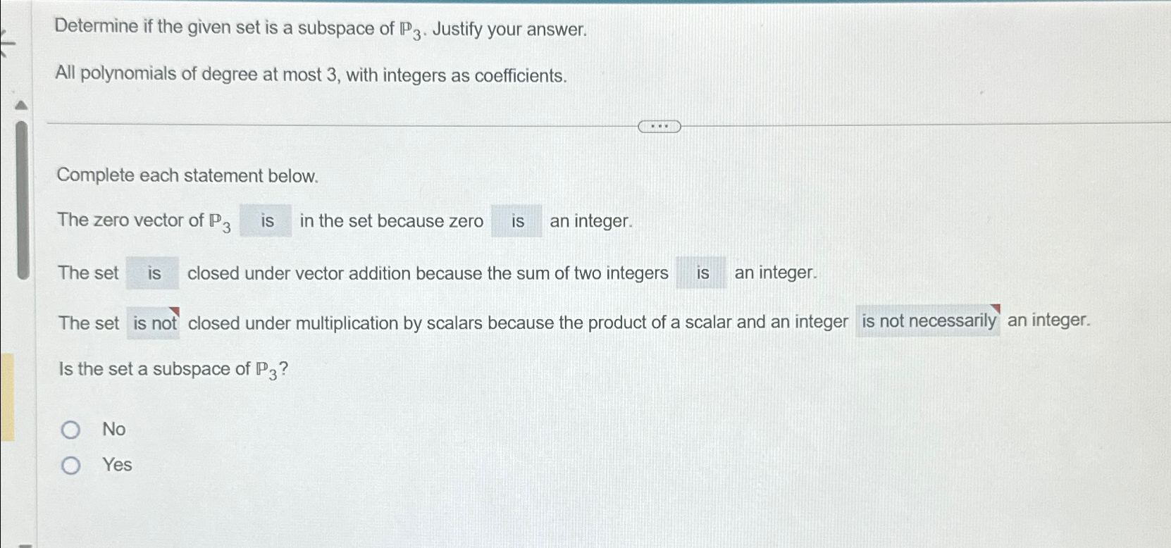 Solved Determine If The Given Set Is A Subspace Of P3 Chegg