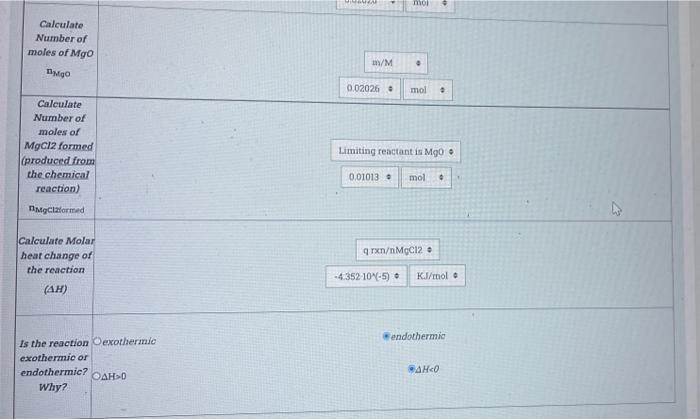 Solved Calculate Number Of Moles Of Mgcl Formed Produced Chegg