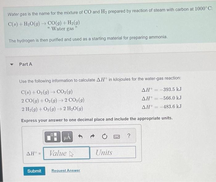 Solved Water Gas Is The Name For The Mixture Of CO And H2 Chegg