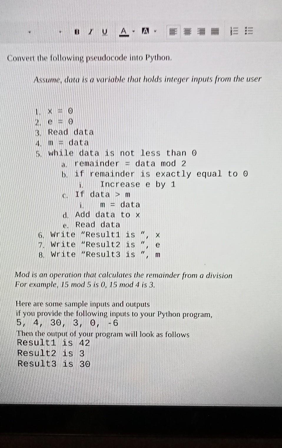 Solved Biva A Convert The Following Pseudocode Into Python Chegg