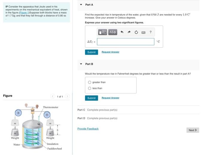 Solved Ip Consider The Apparatus That Joule Used In His Part Chegg