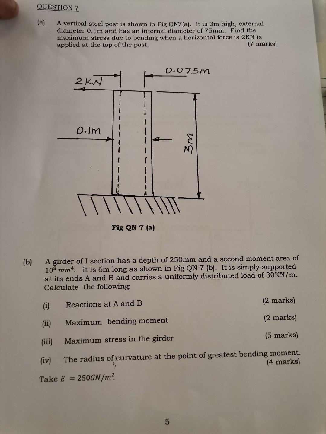 Solved A A Vertical Steel Post Is Shown In Fig QN7 A It Chegg