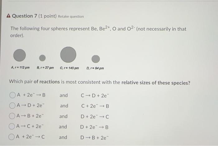 Solved A Question 7 1 Point Retake Question The Following Chegg