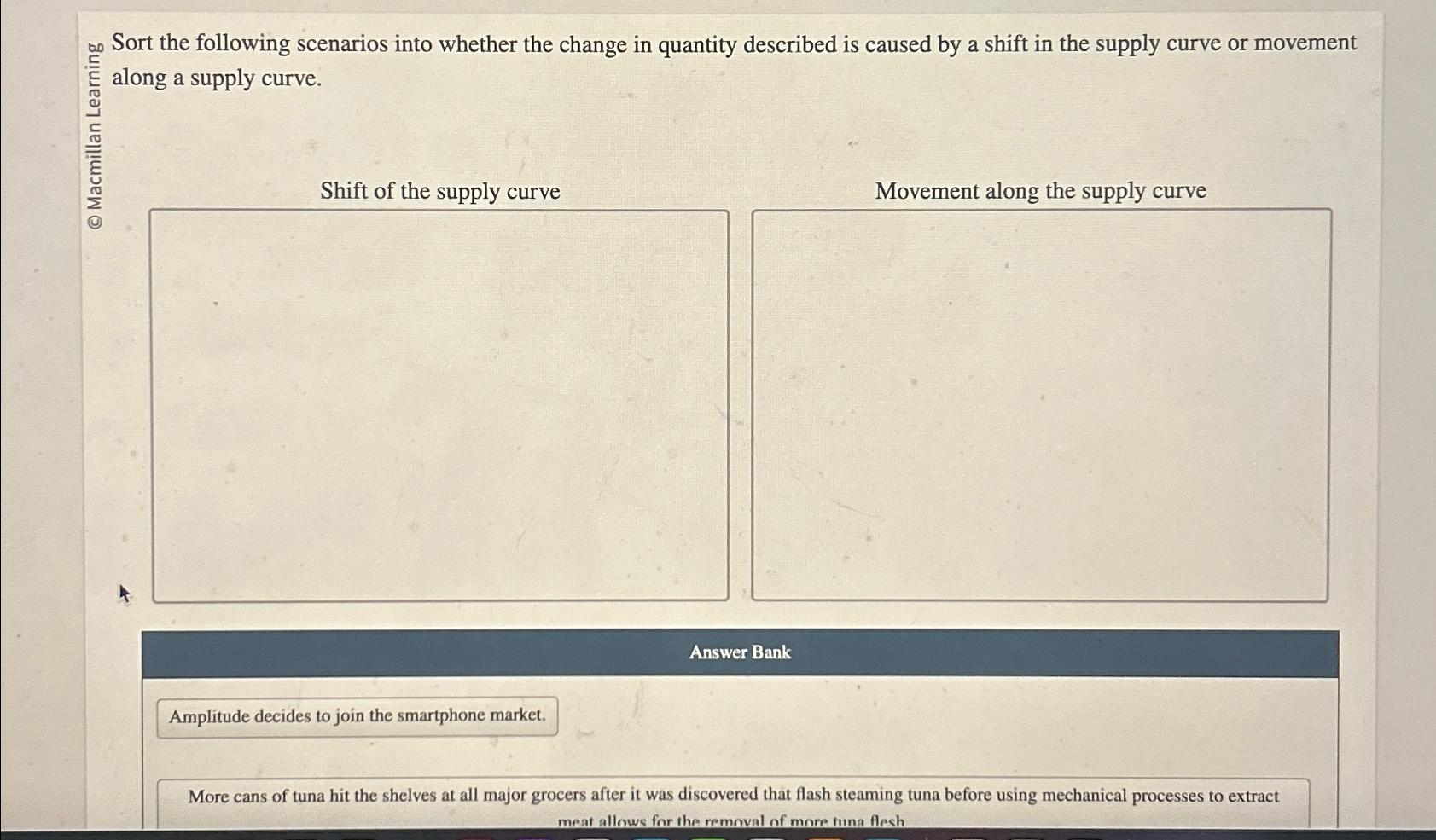 Solved Sort The Following Scenarios Into Whether The Change Chegg