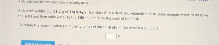 Solved Calculate Solution Concentration In Molarity Units A Chegg